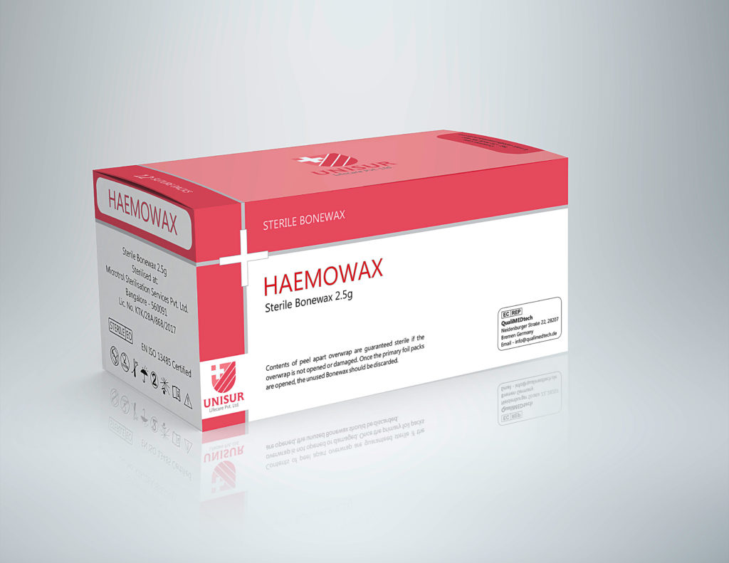 HAEMOWAX Surgical Bone Wax 2.5g sterile foil pack manufactured by Universal Sutures India