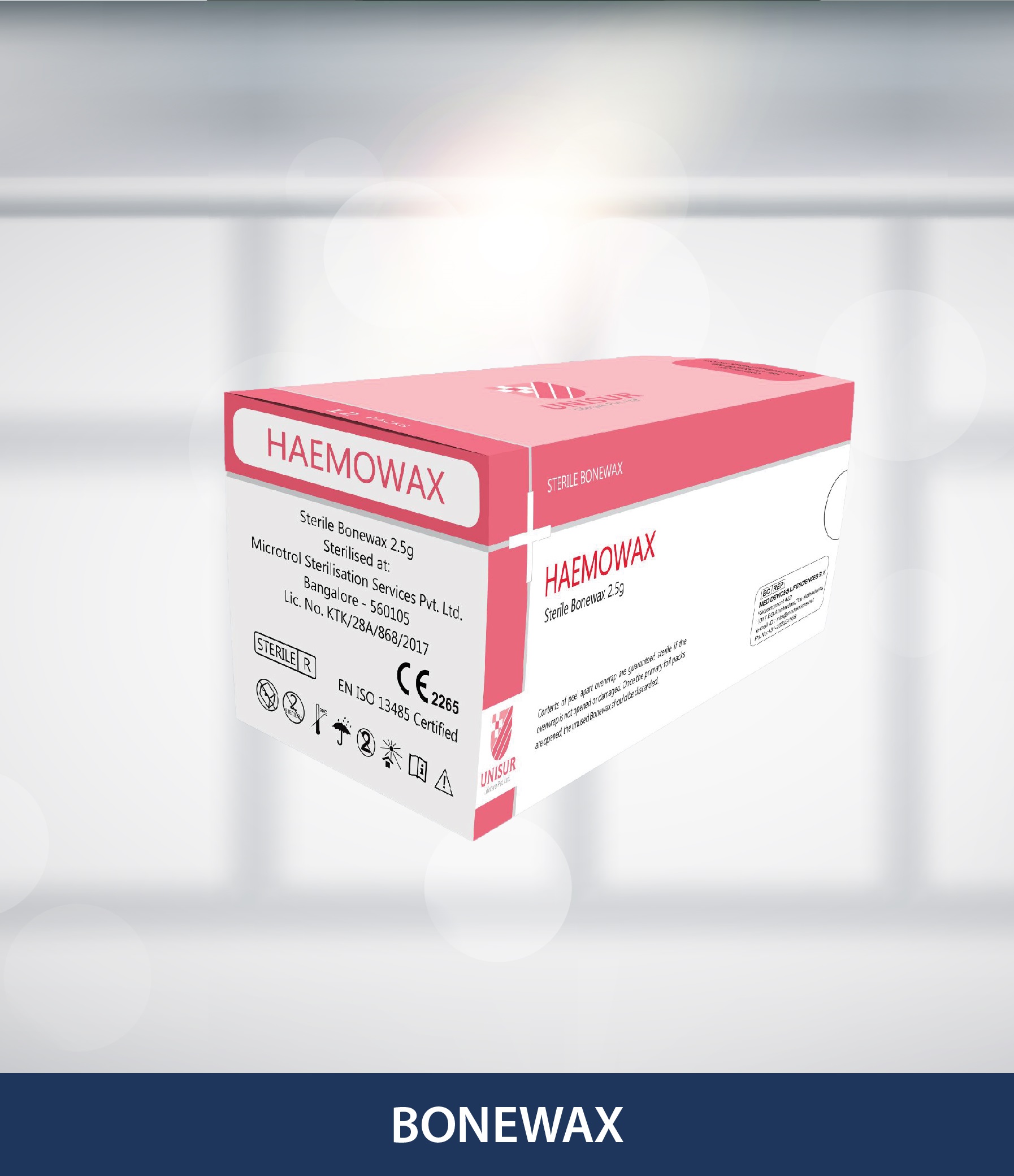 HAEMOWAX Surgical Bone Wax packaging box for global distributors